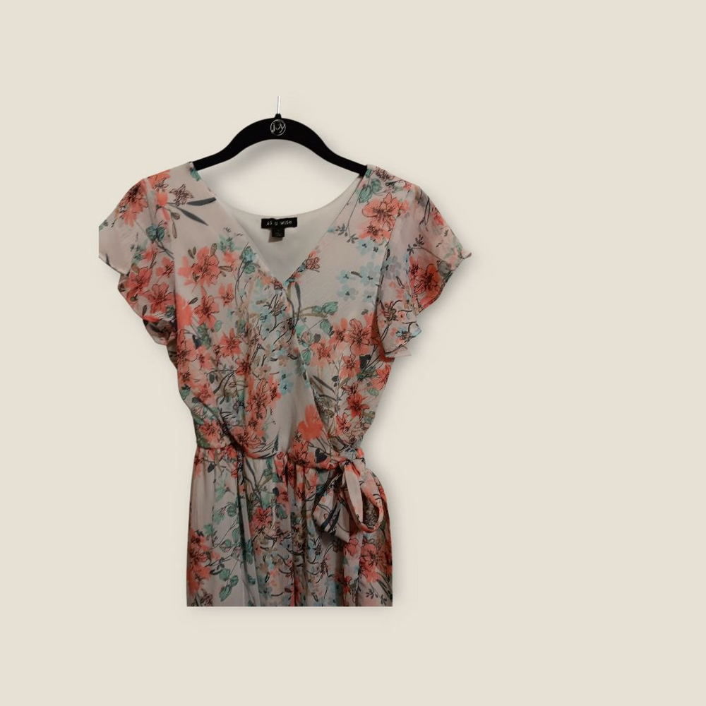 AS U WISH White & Pink Floral Faux Wrap Dress Size S - Picture 3 of 8